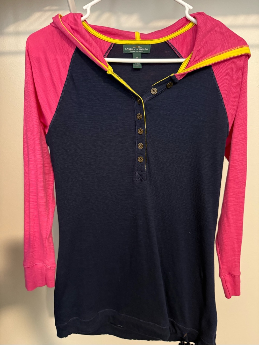 Women’s Lauren Ralph Lauren Navy & Pink Hooded Henley Top